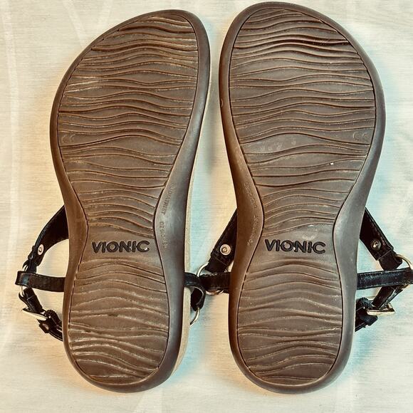 Vionic Kirra Womens Sz 6.5 Black Wedge Sandals Comfort Gold Buckle Ankle Strap - Picture 6 of 6